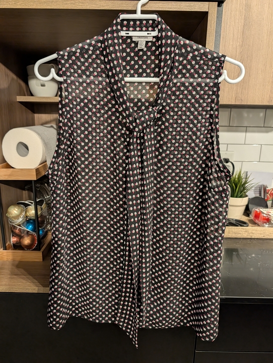 Tristan Tops - Tristan Black Sleeveless Tie-Neck Camisole with Pink Dot Print
